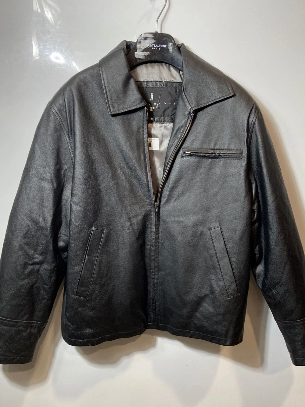 Joshua Ross Men's Black Leather Zip-Front Jacket Medium